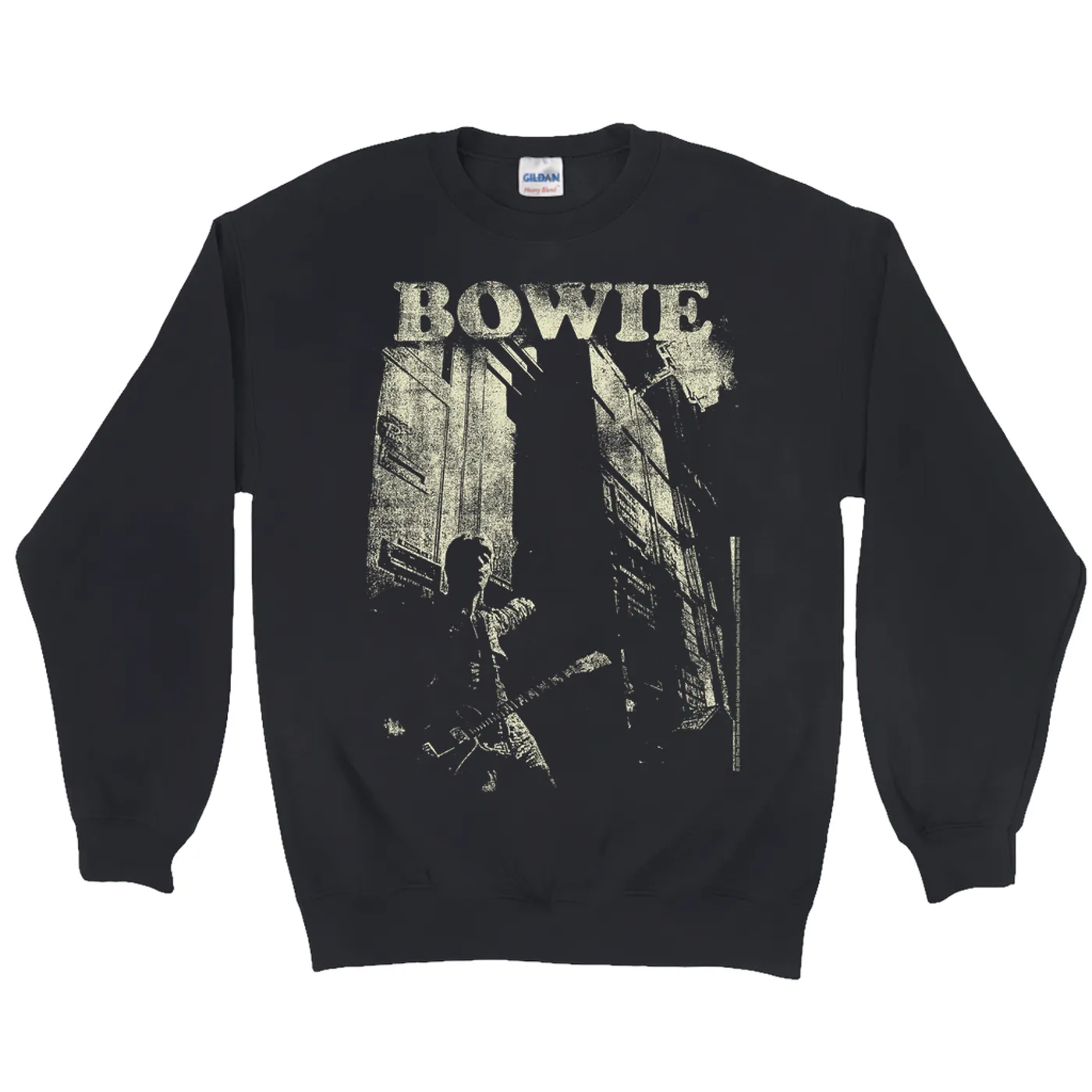 David Bowie Sweatshirt | David Bowie With Guitar Distressed David Bowie Sweatshirt