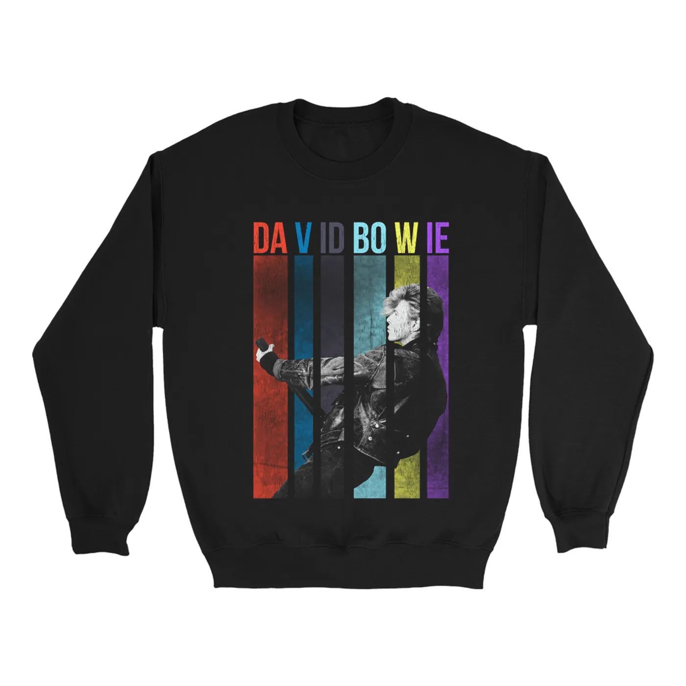 David Bowie Sweatshirt | Colorful Bowie With Guitar Design David Bowie Sweatshirt (Merchbar Exclusive)