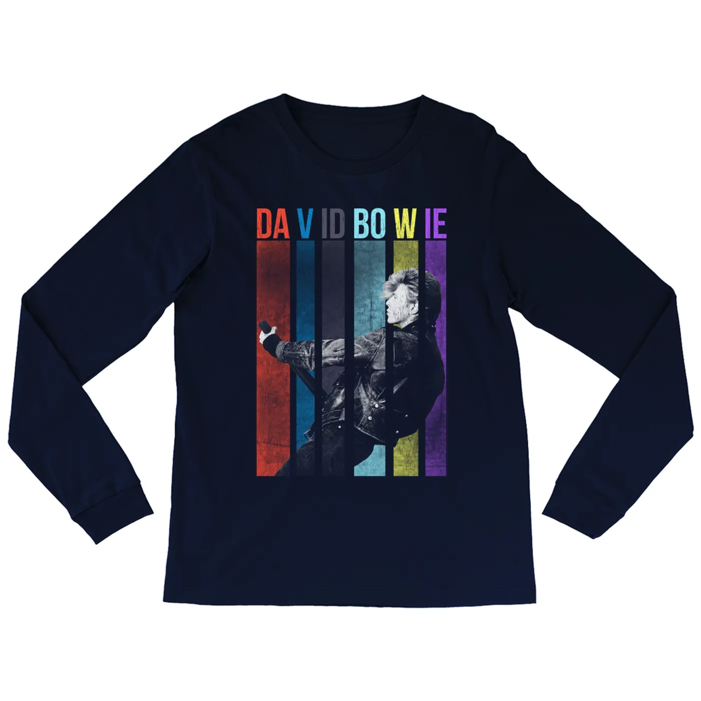 David Bowie Long Sleeve Shirt | Colorful Bowie With Guitar Design David Bowie Shirt (Merchbar Exclusive)