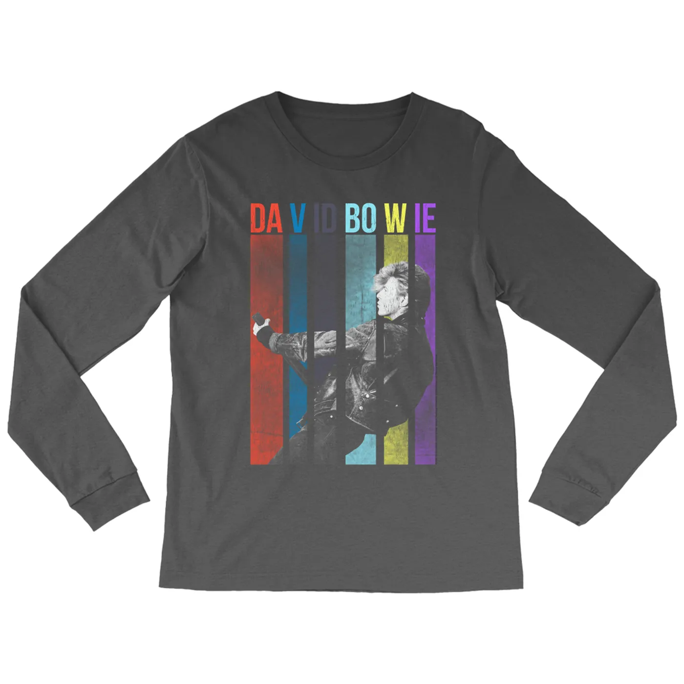 David Bowie Long Sleeve Shirt | Colorful Bowie With Guitar Design David Bowie Shirt (Merchbar Exclusive)