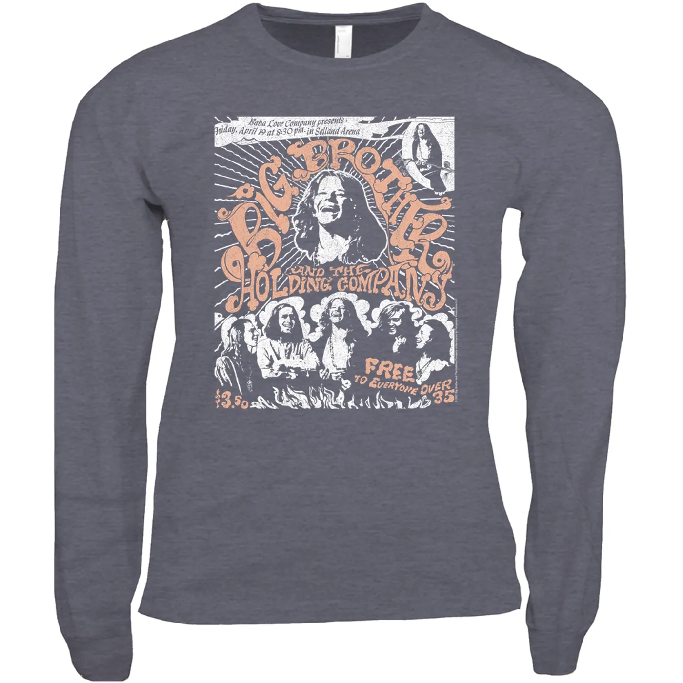 Big Brother & The Holding Company Big Brother and The Holding Co. Long Sleeve Shirt | Featuring Janis Joplin Fresno Concert Flyer Big Brother and The Holding Co. Shirt