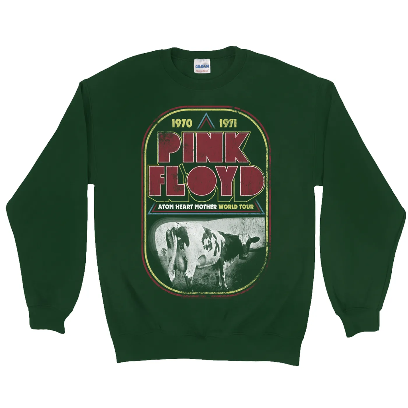 Pink Floyd Sweatshirt | Atom Heart Mother World Tour Design Distressed Pink Floyd Sweatshirt
