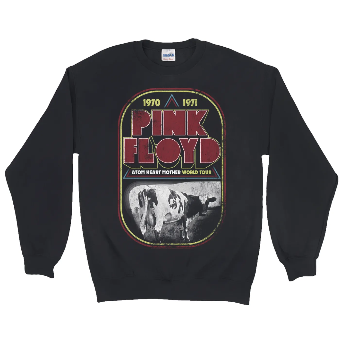 Pink Floyd Sweatshirt | Atom Heart Mother World Tour Design Distressed Pink Floyd Sweatshirt