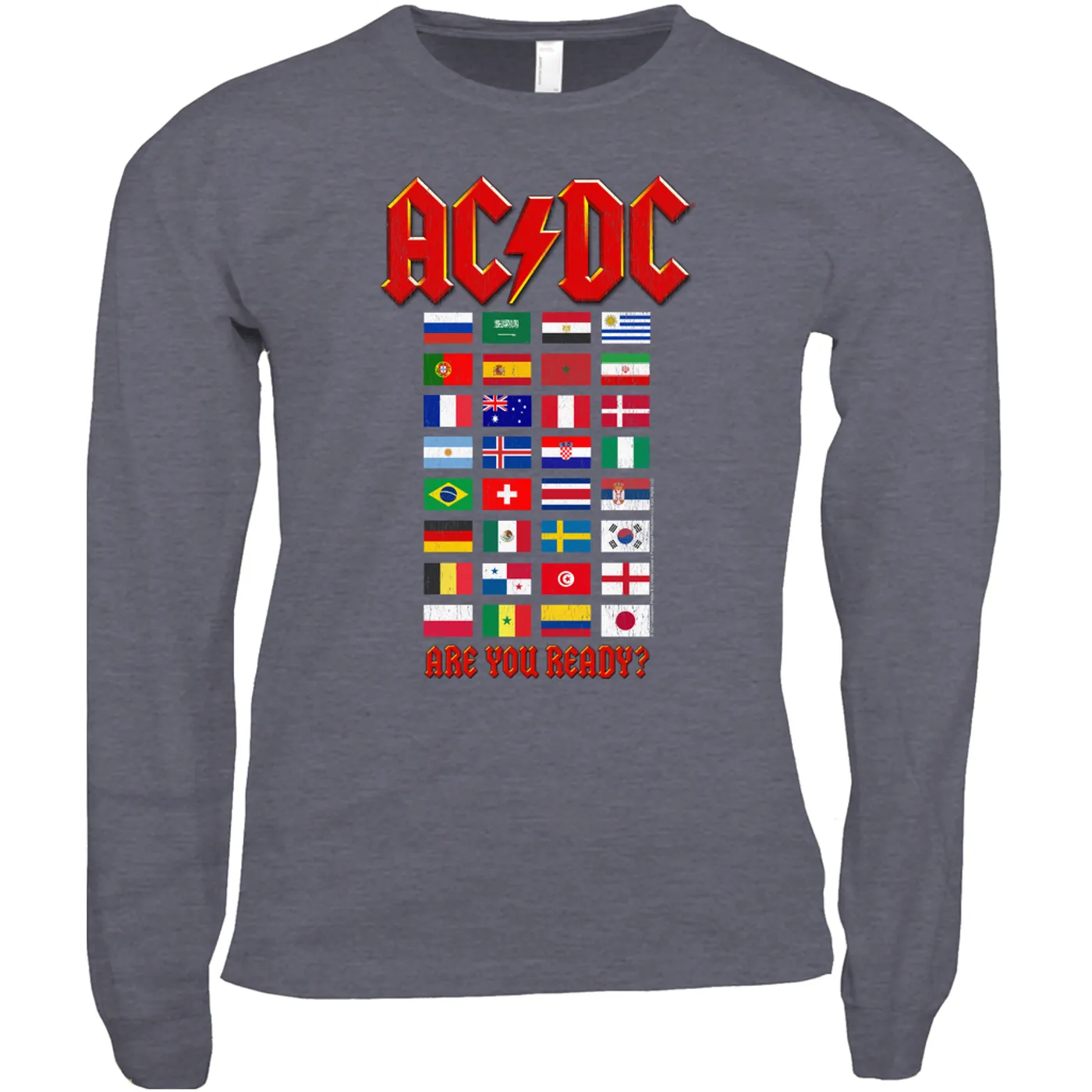 AC/DC Long Sleeve Shirt | Are You Ready Tour Destination Flags ACDC Shirt