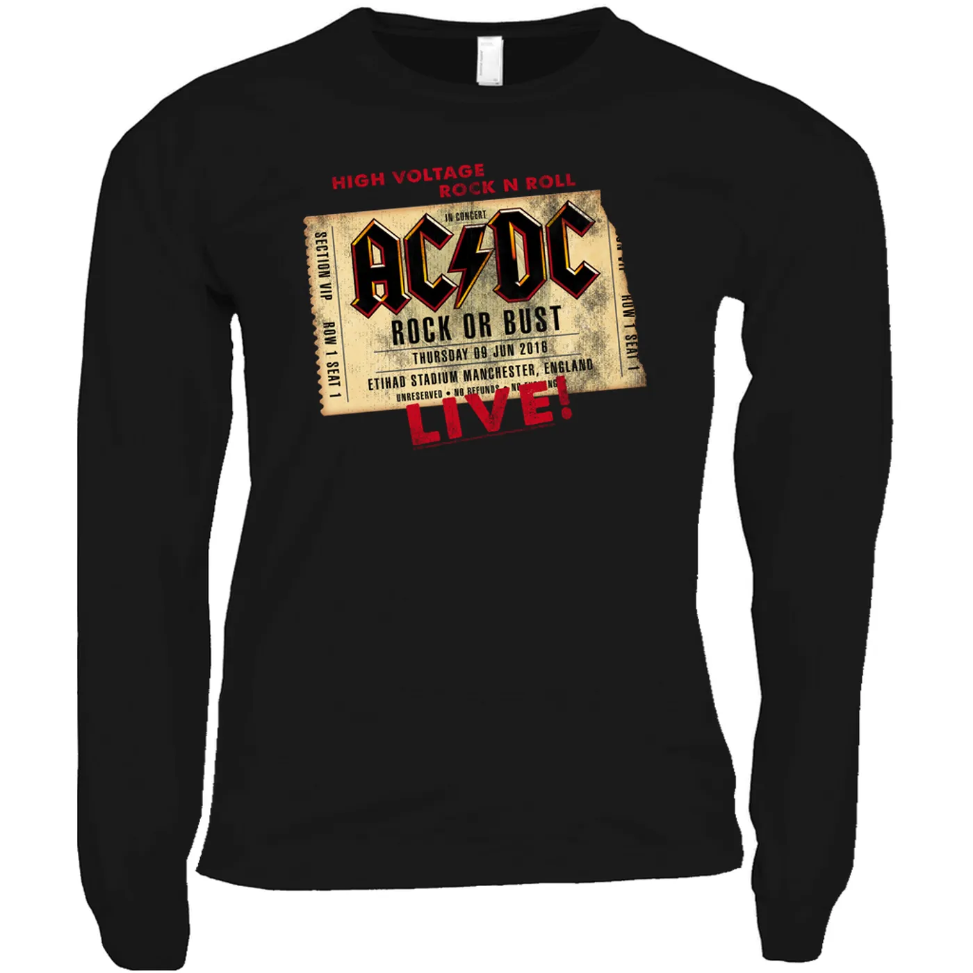 AC/DC Long Sleeve Shirt | Rock or Bust Manchester England Concert Ticket ACDC Shirt