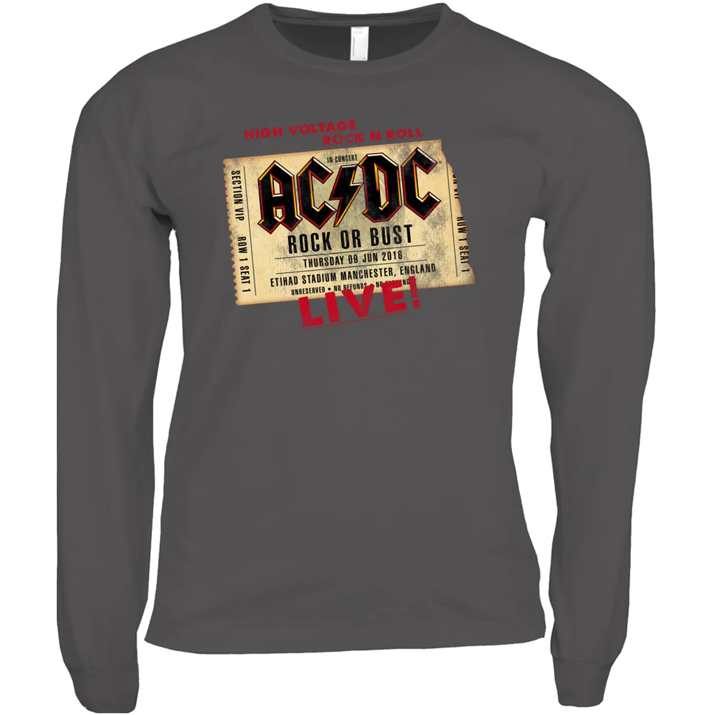 AC/DC Long Sleeve Shirt | Rock or Bust Manchester England Concert Ticket ACDC Shirt