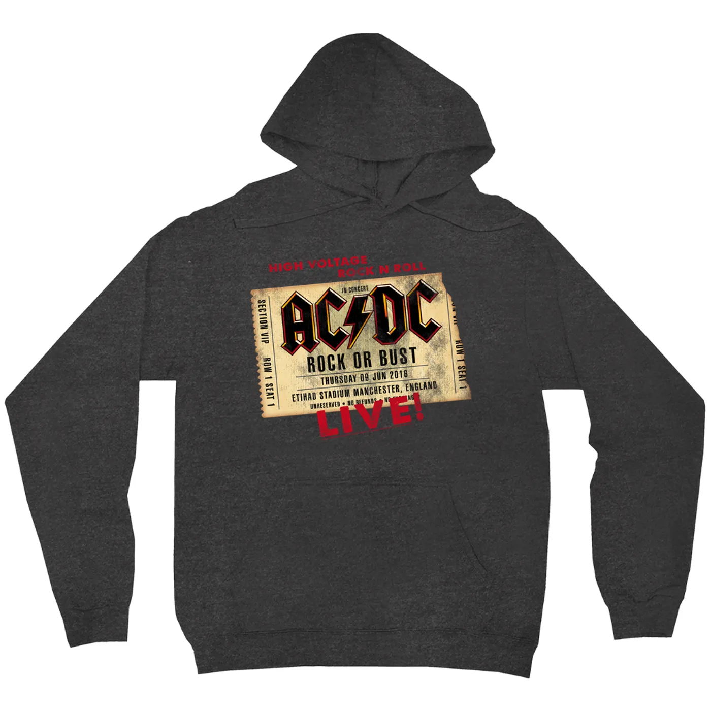 AC/DC Hoodie | Rock or Bust Manchester England Concert Ticket ACDC Hoodie