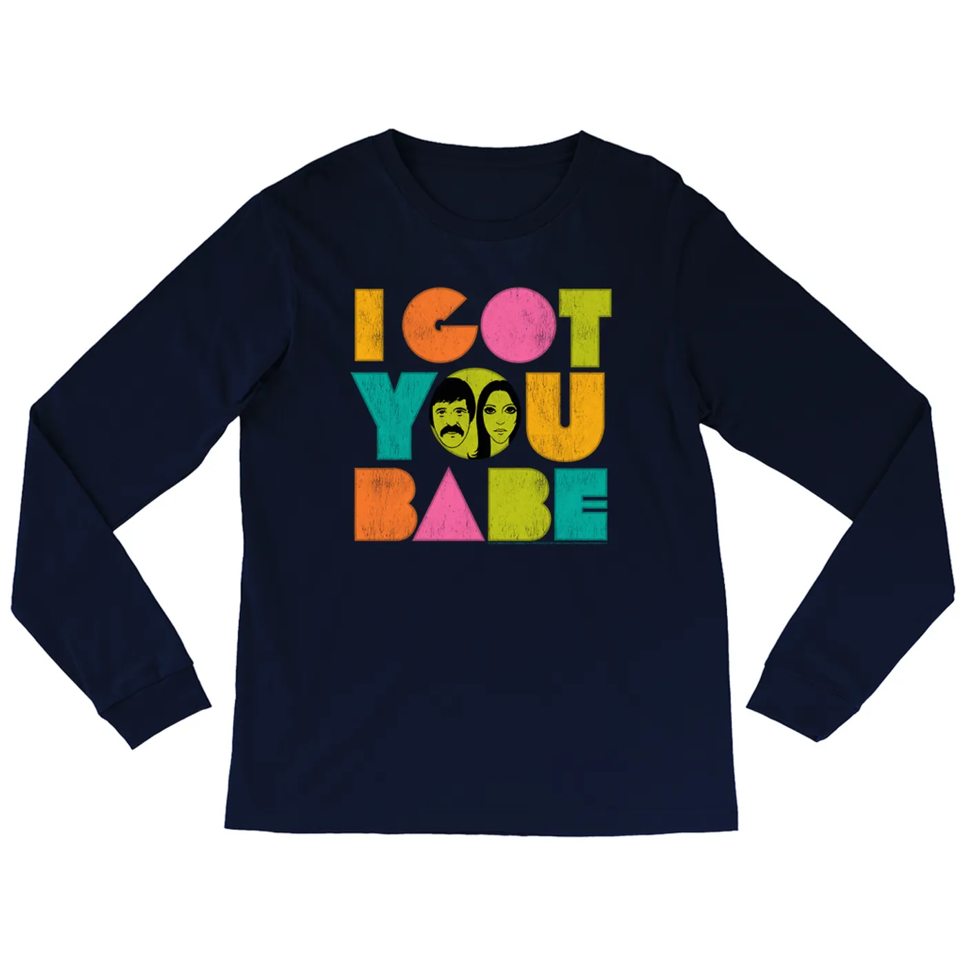 Sonny & Cher Long Sleeve Shirt | I Got You Babe Pastel Logo Distressed Sonny And Cher Shirt (Merchbar Exclusive)