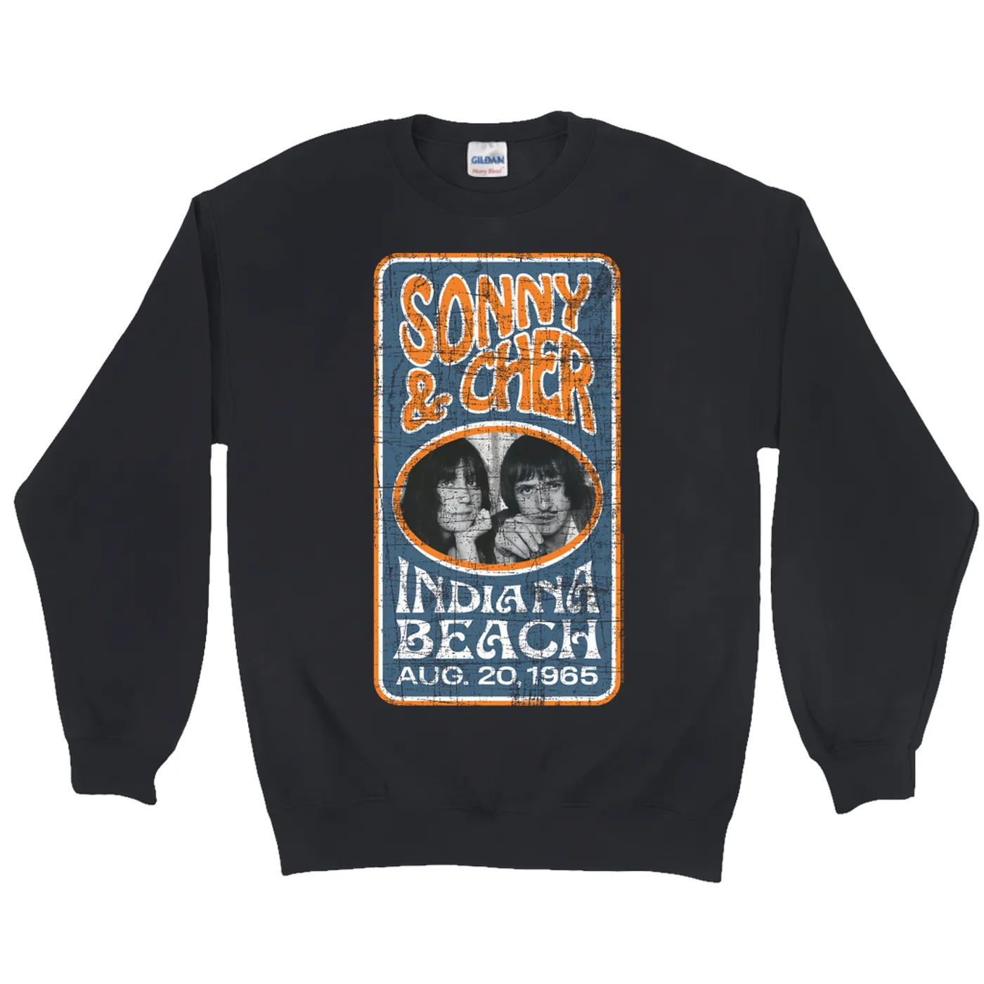 Sonny & Cher Sweatshirt | Indiana Beach Vertical Concert Banner Distressed Sonny And Cher Sweatshirt