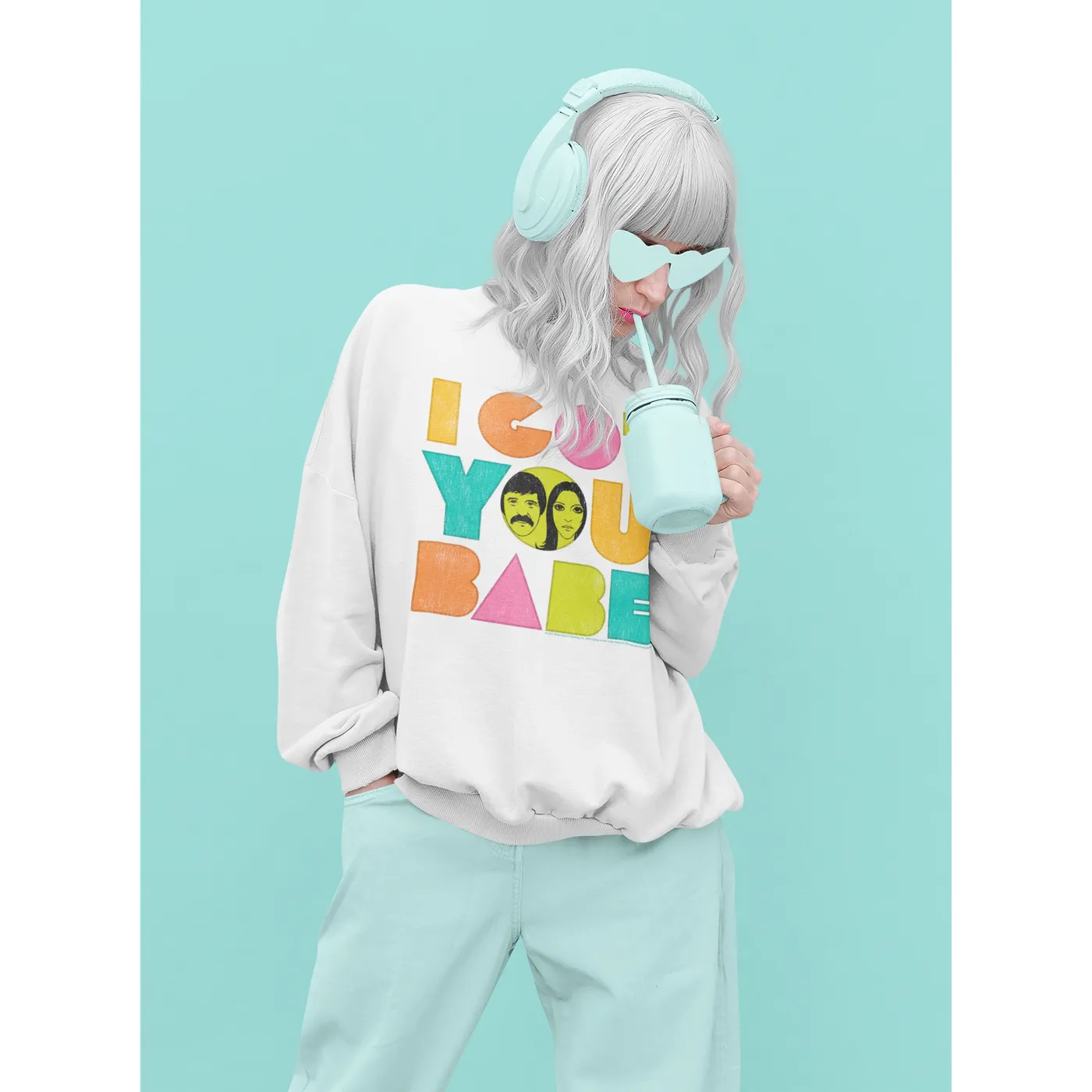 Sonny & Cher Sweatshirt | I Got You Babe Pastel Logo Distressed Sonny And Cher Sweatshirt (Merchbar Exclusive)