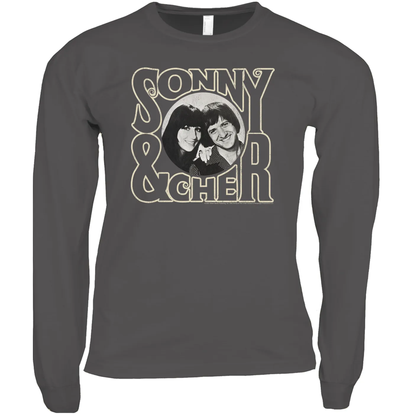 Sonny & Cher Long Sleeve Shirt | Retro Logo And Photo Distressed Sonny And Cher Shirt