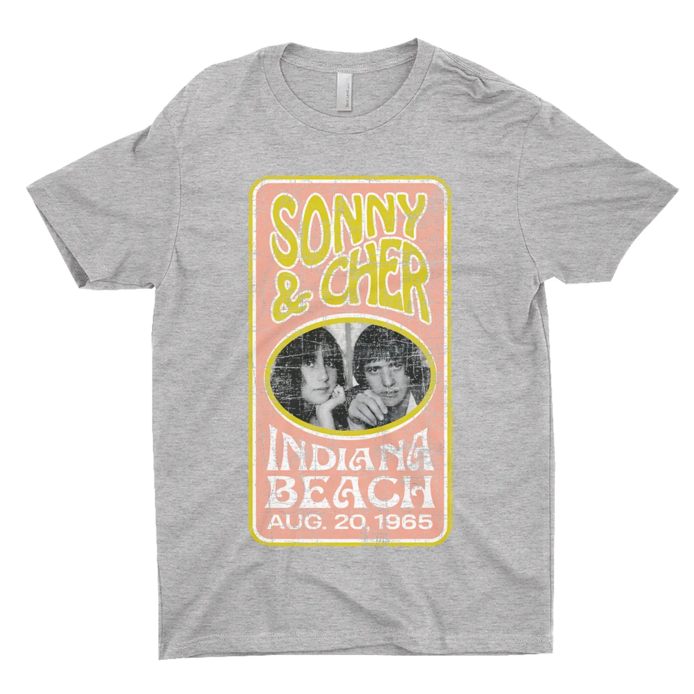 Sonny & Cher T-Shirt | Indiana Beach Peach And Avocado Concert Banner Distressed Sonny And Cher Shirt (Merchbar Exclusive)