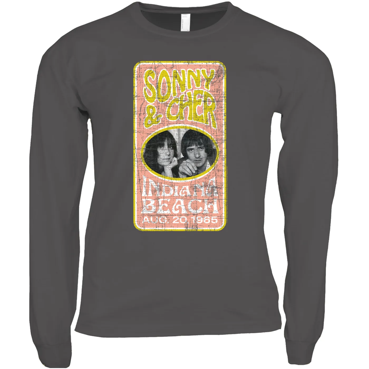Sonny & Cher Long Sleeve Shirt | Indiana Beach Peach And Avocado Concert Banner Distressed Sonny And Cher Shirt (Merchbar Exclusive)