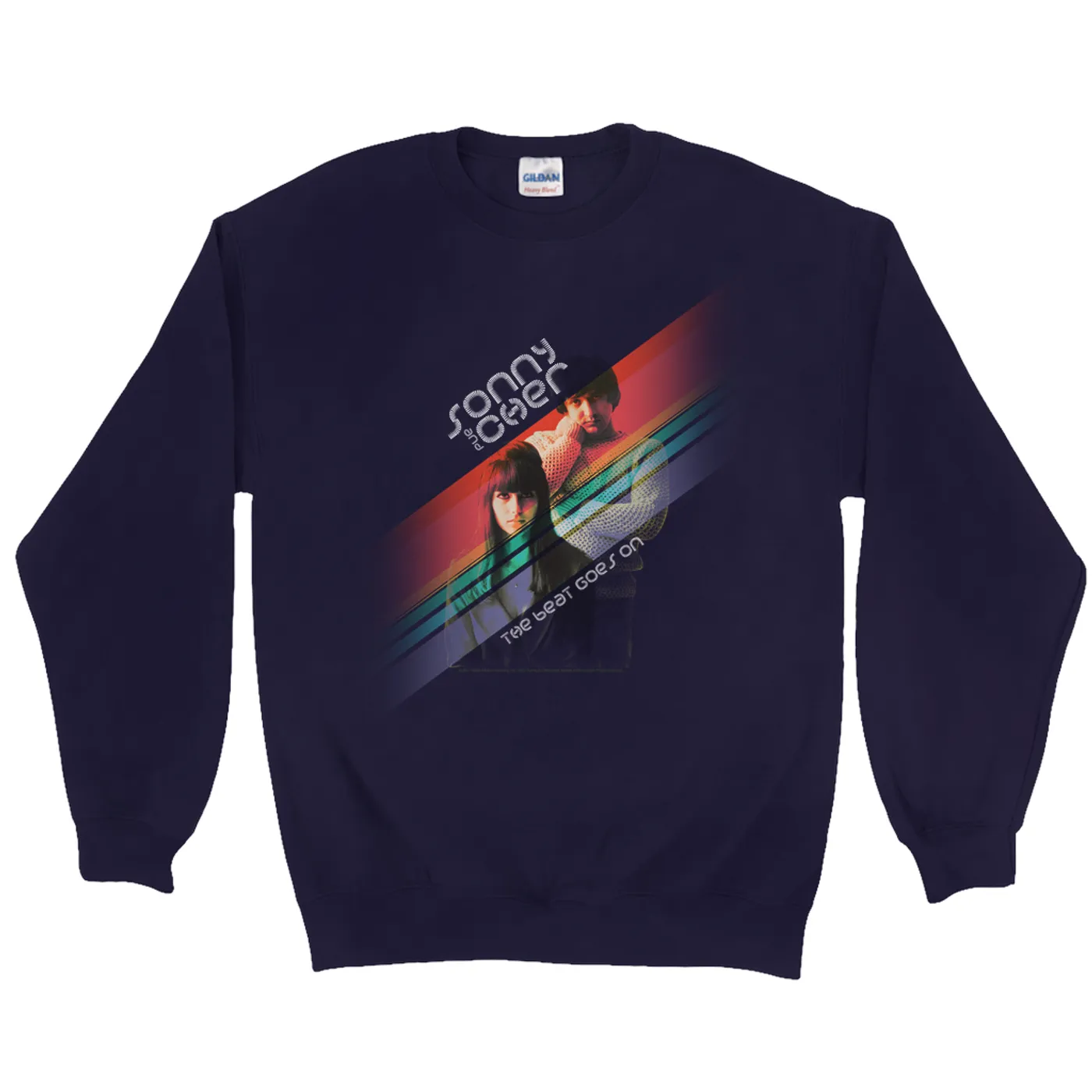 Sonny & Cher Sweatshirt | The Beat Goes On Primary Color Stripes Sonny And Cher Sweatshirt