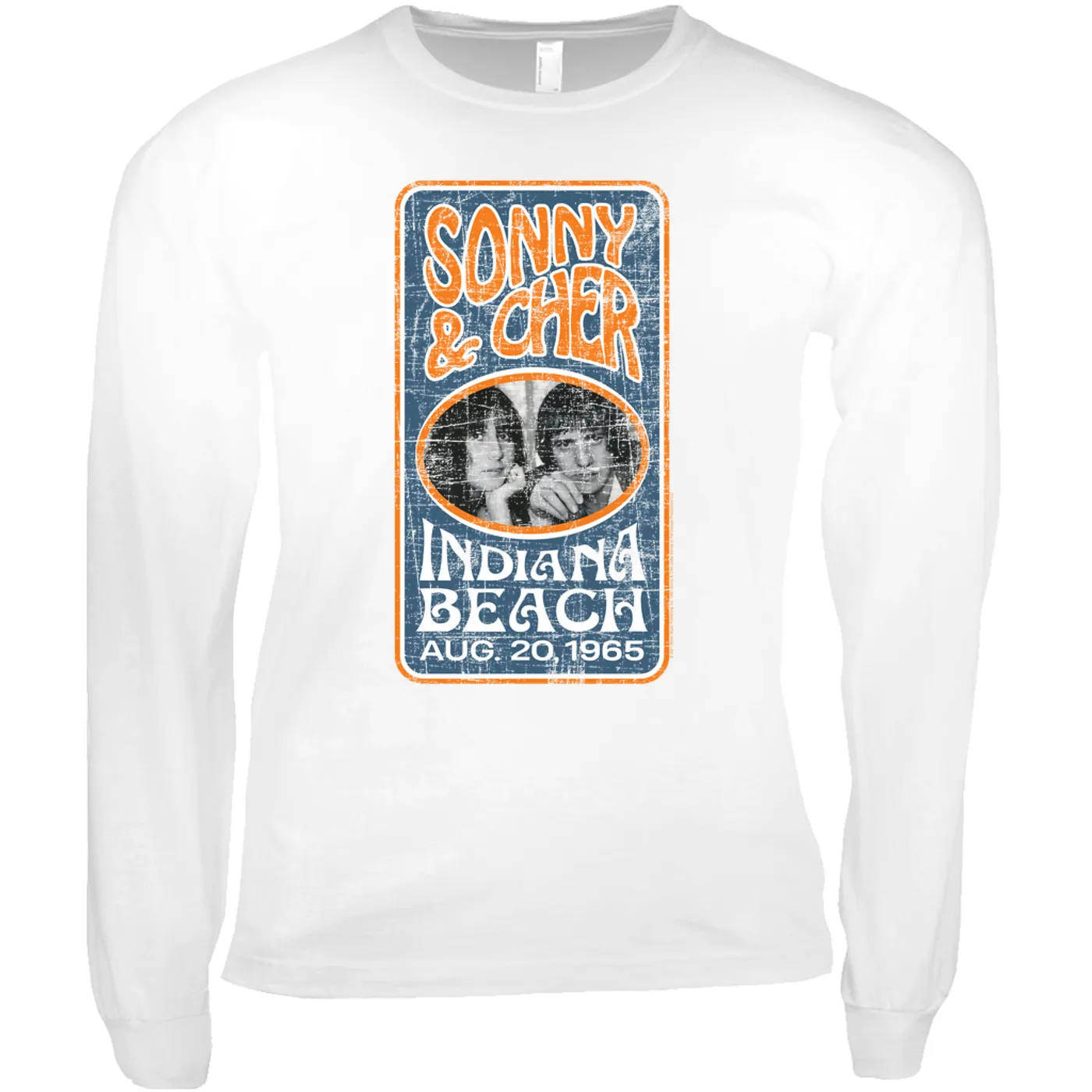 Sonny & Cher Long Sleeve Shirt | Indiana Beach Vertical Concert Banner Distressed Sonny And Cher Shirt
