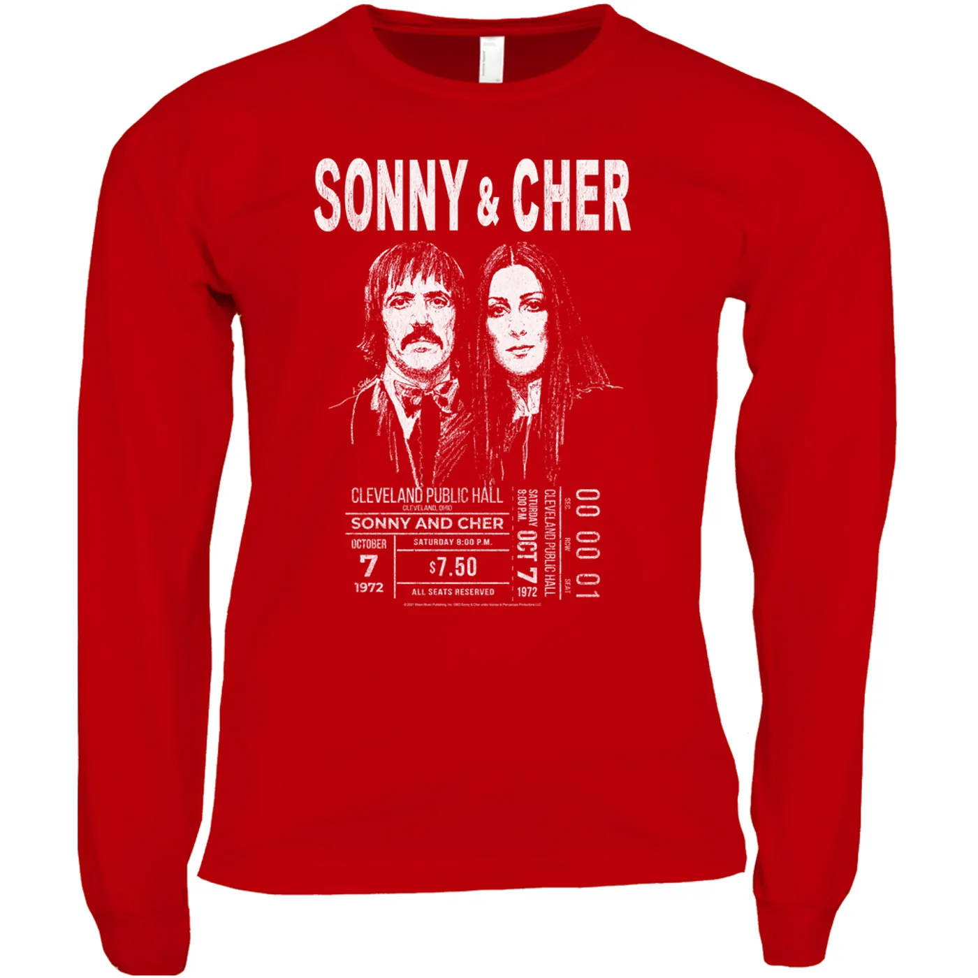 Sonny & Cher Long Sleeve Shirt | Cleaveland Hall Concert Ticket Stub Sonny And Cher Shirt (Merchbar Exclusive)