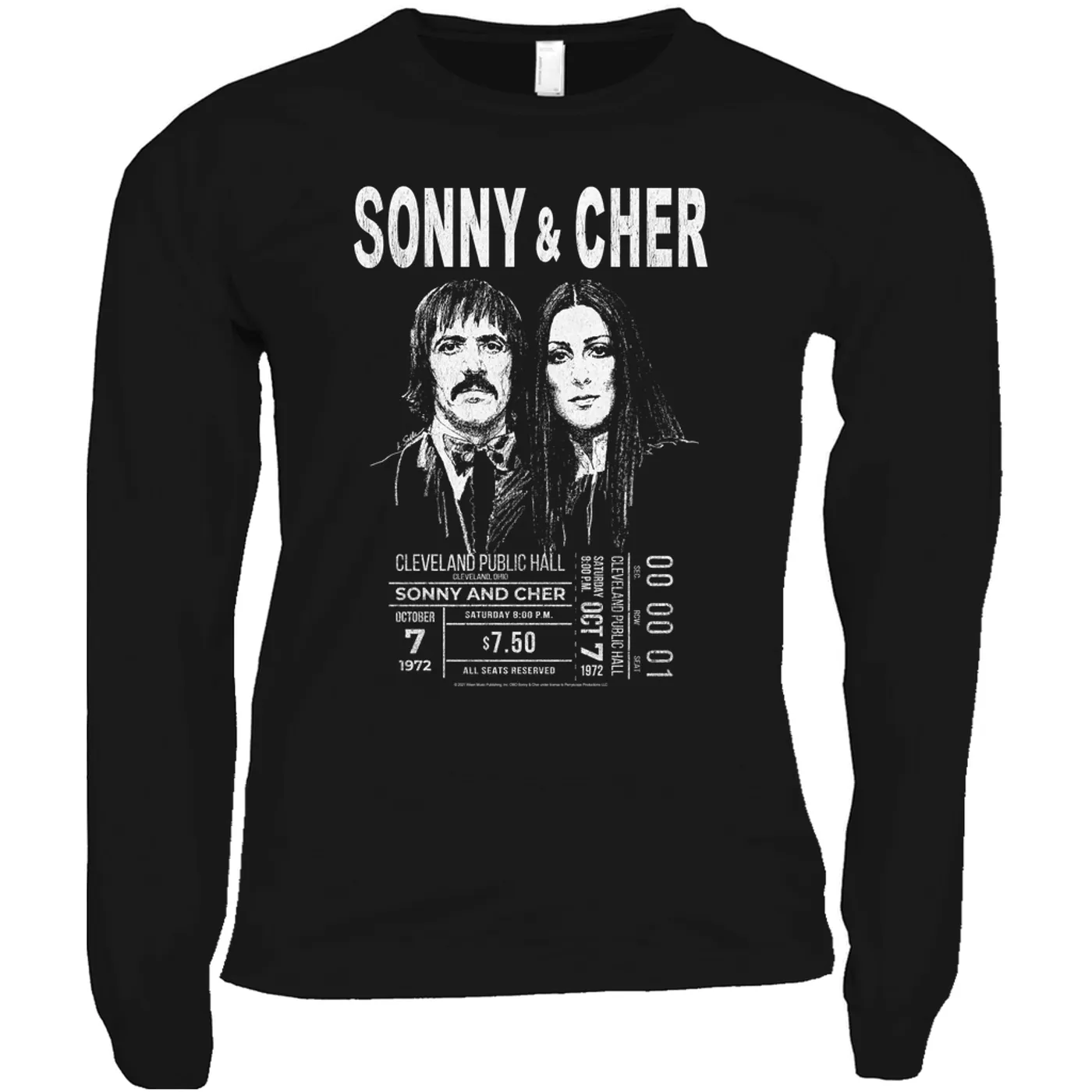 Sonny & Cher Long Sleeve Shirt | Cleaveland Hall Concert Ticket Stub Sonny And Cher Shirt (Merchbar Exclusive)
