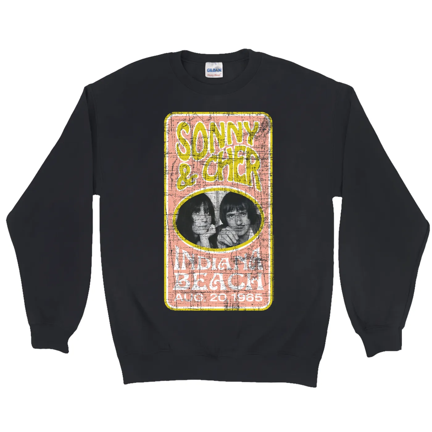 Sonny & Cher Sweatshirt | Indiana Beach Peach And Avocado Concert Banner Distressed Sonny And Cher Sweatshirt (Merchbar Exclusive)