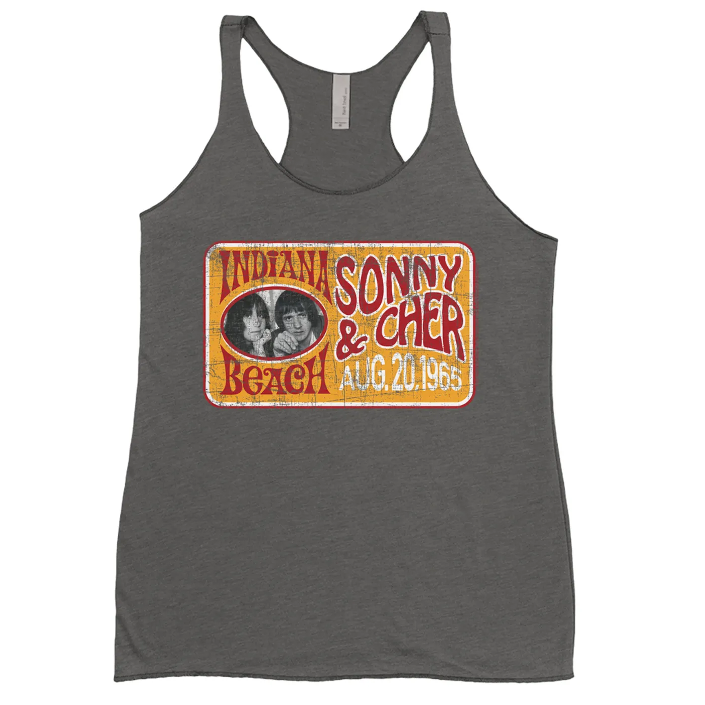 Sonny & Cher Ladies' Tank Top | Indiana Beach Red And Gold Concert Banner Distressed Sonny and Cher Shirt