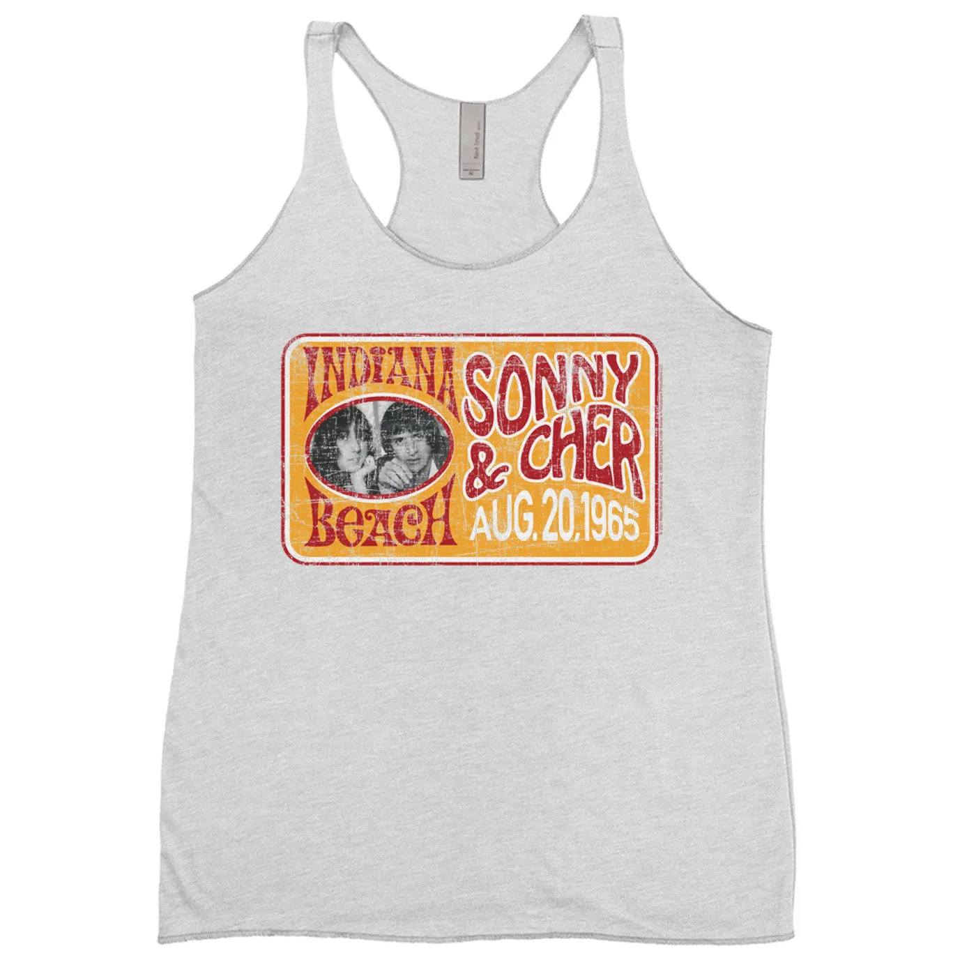 Sonny & Cher Ladies' Tank Top | Indiana Beach Red And Gold Concert Banner Distressed Sonny and Cher Shirt