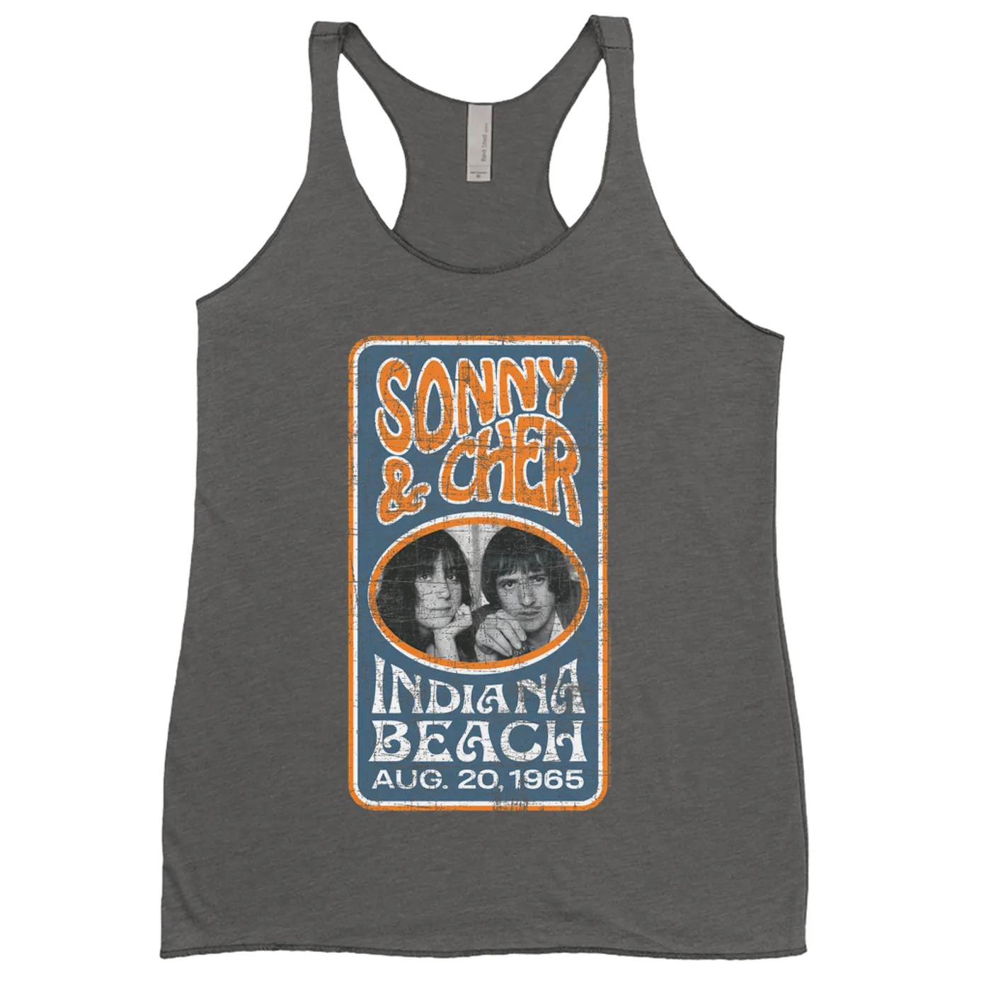 Sonny & Cher Ladies' Tank Top | Indiana Beach Vertical Concert Banner Distressed Sonny and Cher Shirt