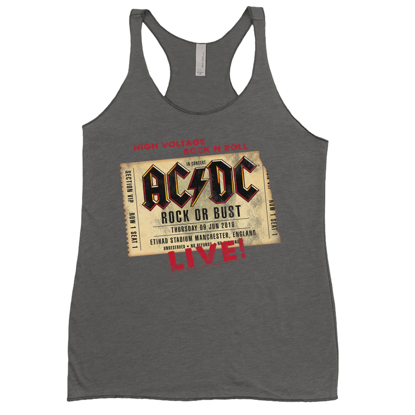 AC/DC Ladies' Tank Top | Rock or Bust Manchester England Concert Ticket ACDC Shirt