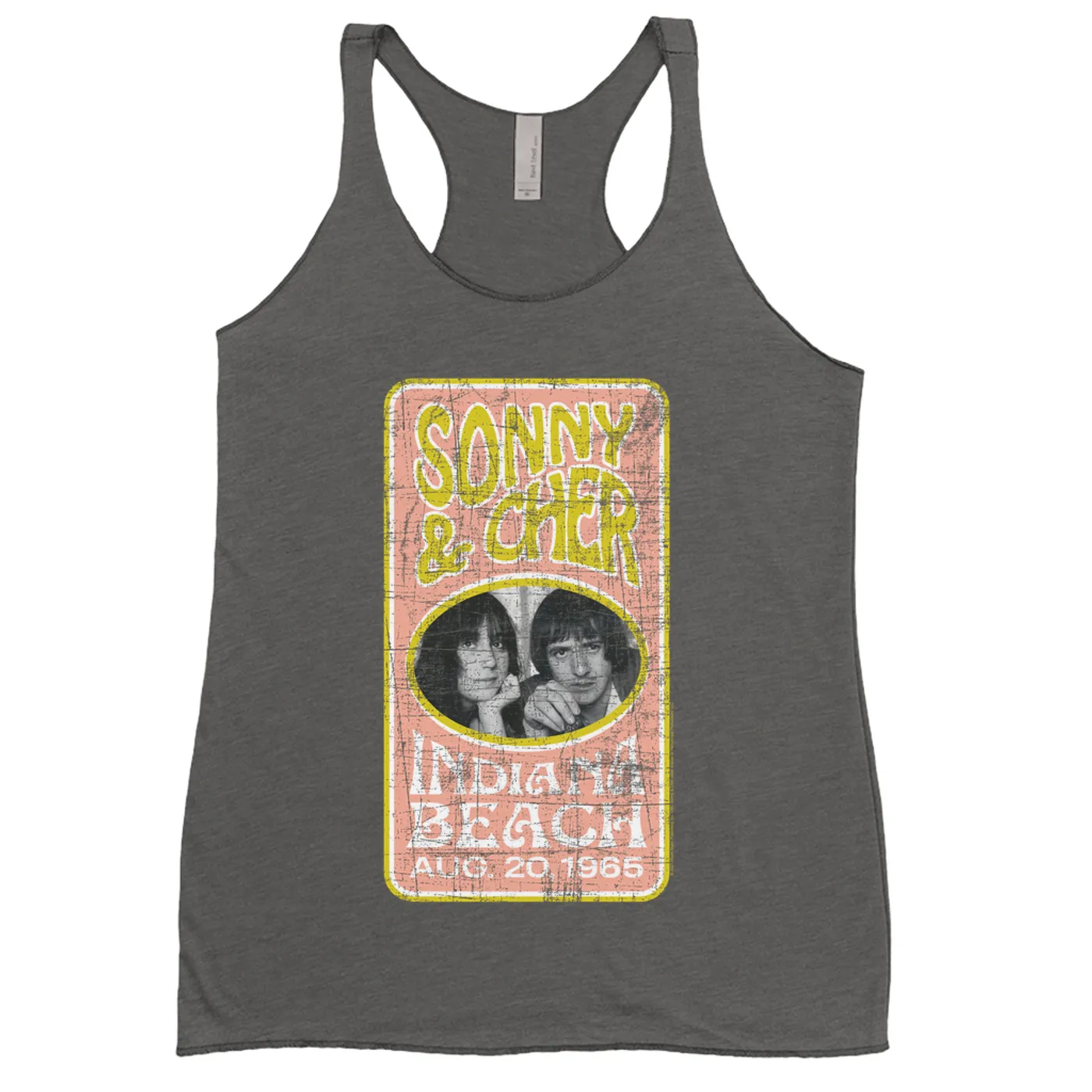 Sonny & Cher Ladies' Tank Top | Indiana Beach Peach And Avocado Concert Banner Distressed Sonny and Cher Shirt (Merchbar Exclusive)
