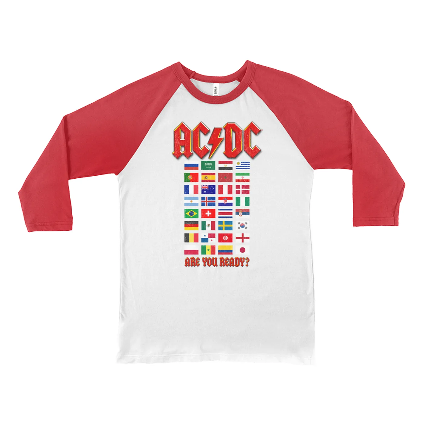 AC/DC 3/4 Sleeve Baseball Tee | Are You Ready Tour Destination Flags ACDC Shirt