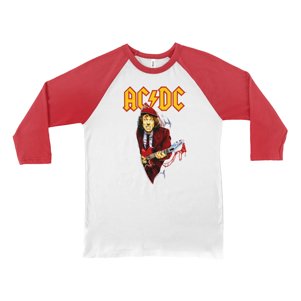 3/4 Sleeve Baseball Tee | Angus Young With Bloody Guitar Design Shirt