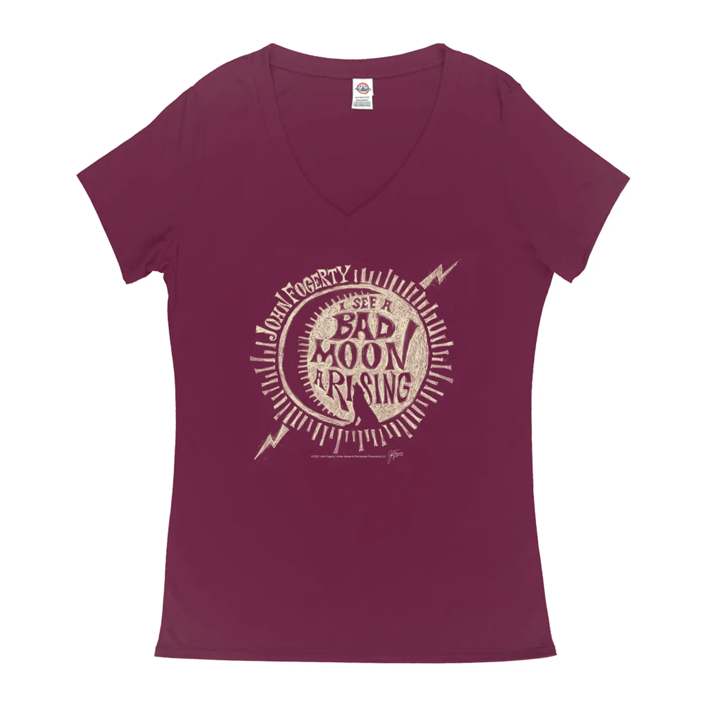 Creedence Clearwater Revival Ladies' V-neck T-Shirt | Bad Moon Rising Design Creedence Clearwater Revival Shirt