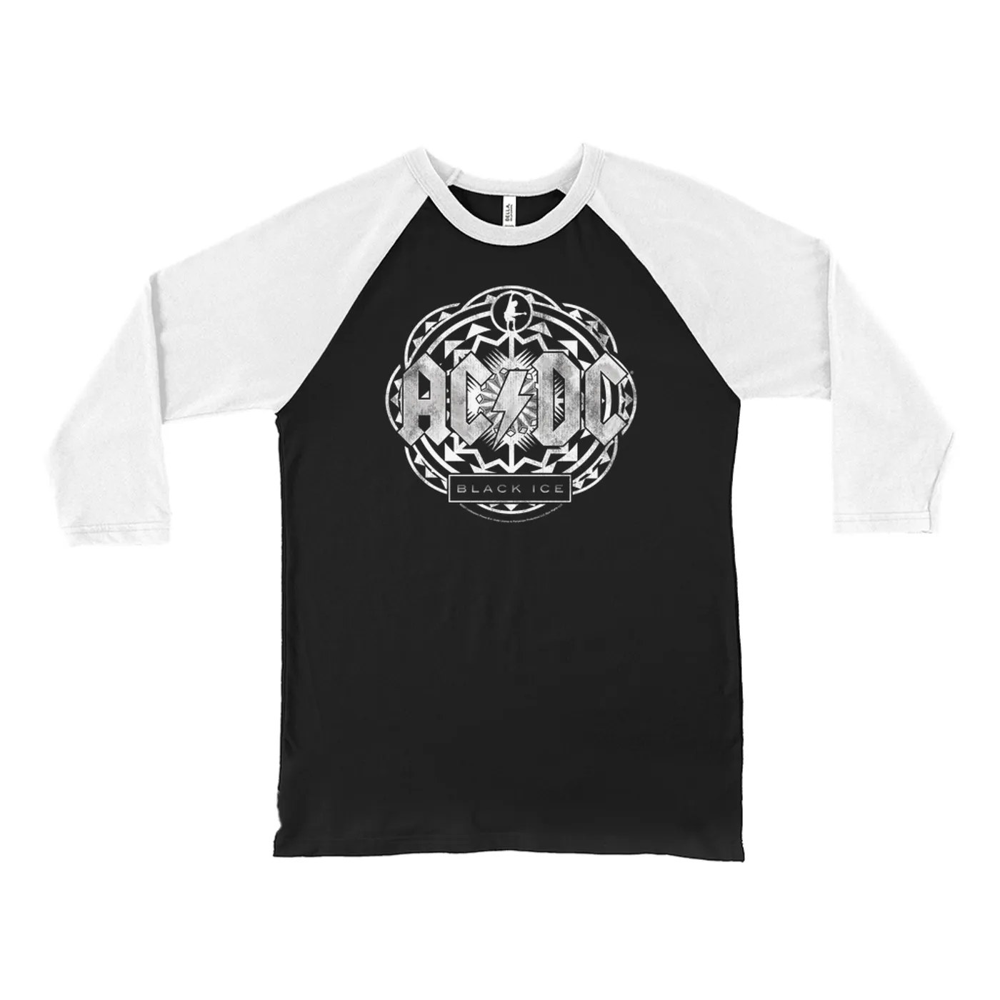 AC/DC 3/4 Sleeve Baseball Tee | Black Ice Tribal Grey Design ACDC Shirt