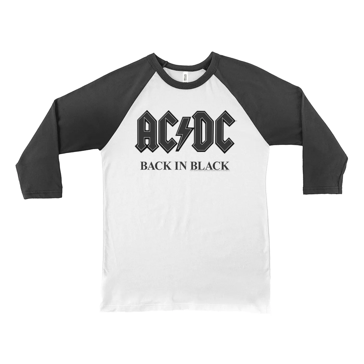AC/DC 3/4 Sleeve Baseball Tee | Back In Black Charcoal Design ACDC Shirt