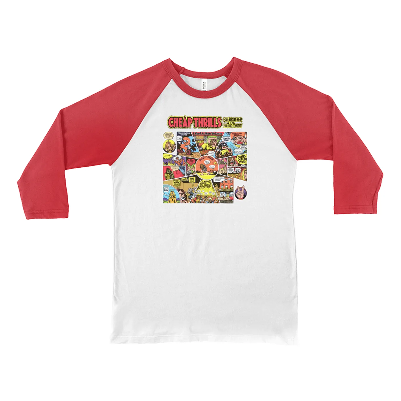 Big Brother & The Holding Company 3/4 Sleeve Baseball Tee | Cheap Thrills Album Cover Big Brother and The Holding Company Shirt