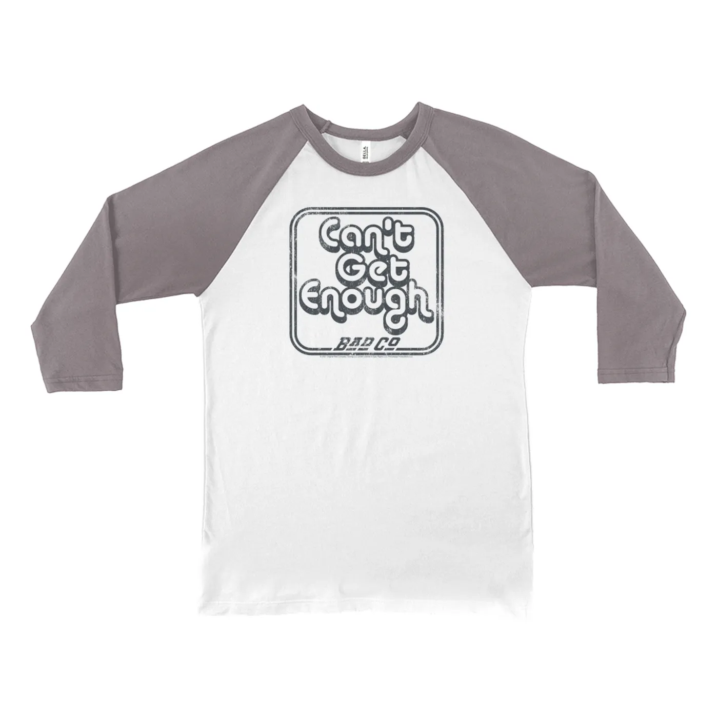 Bad Company 3/4 Sleeve Baseball Tee | Can't Get Enough Logo Distressed Bad Company Shirt