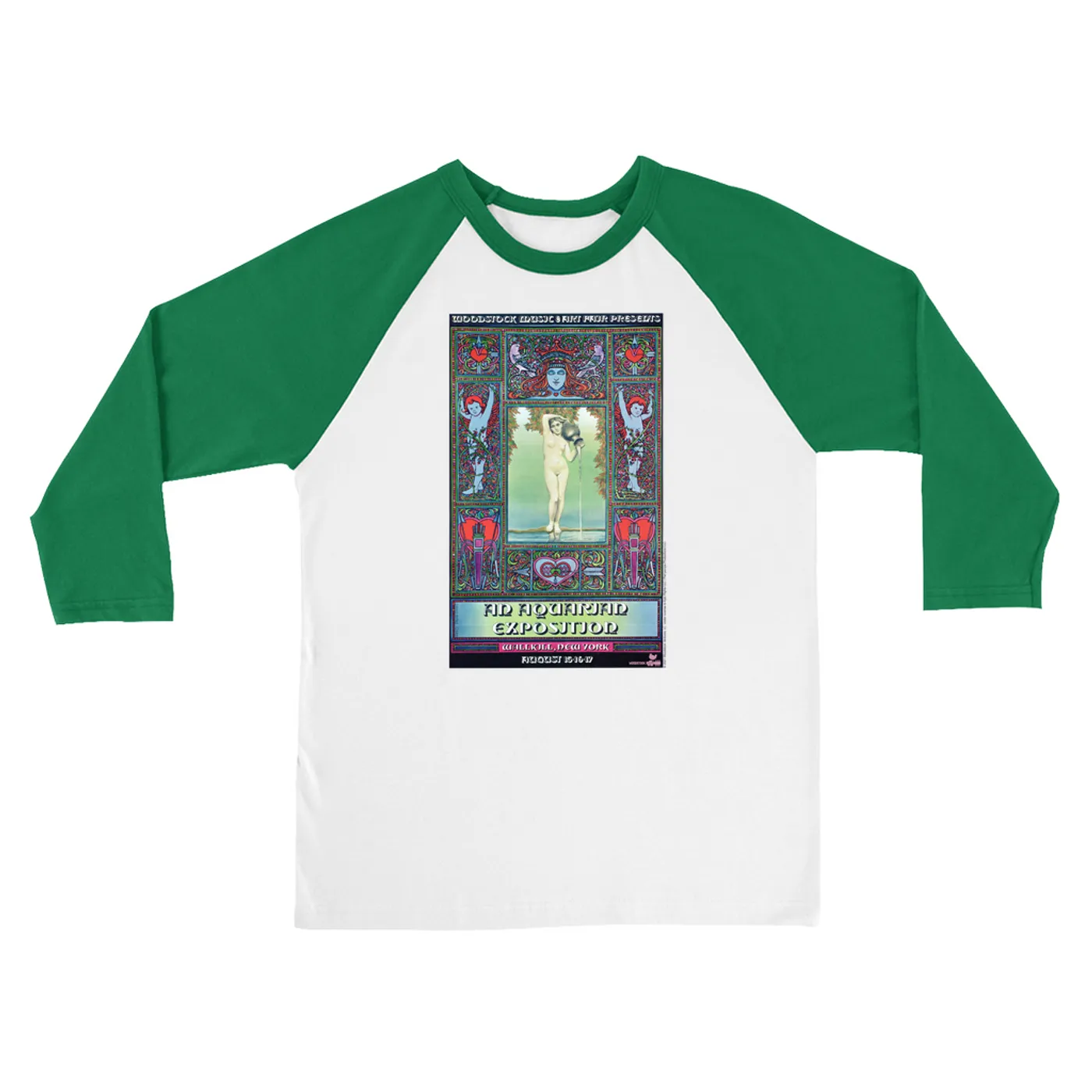 Woodstock 3/4 Sleeve Baseball Tee | Aquarian Exposition Concert Poster Woodstock Shirt