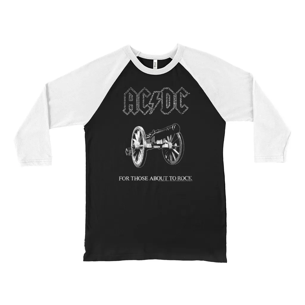 3/4 Sleeve Baseball Tee | For Those About To Rock Black And White Image Shirt