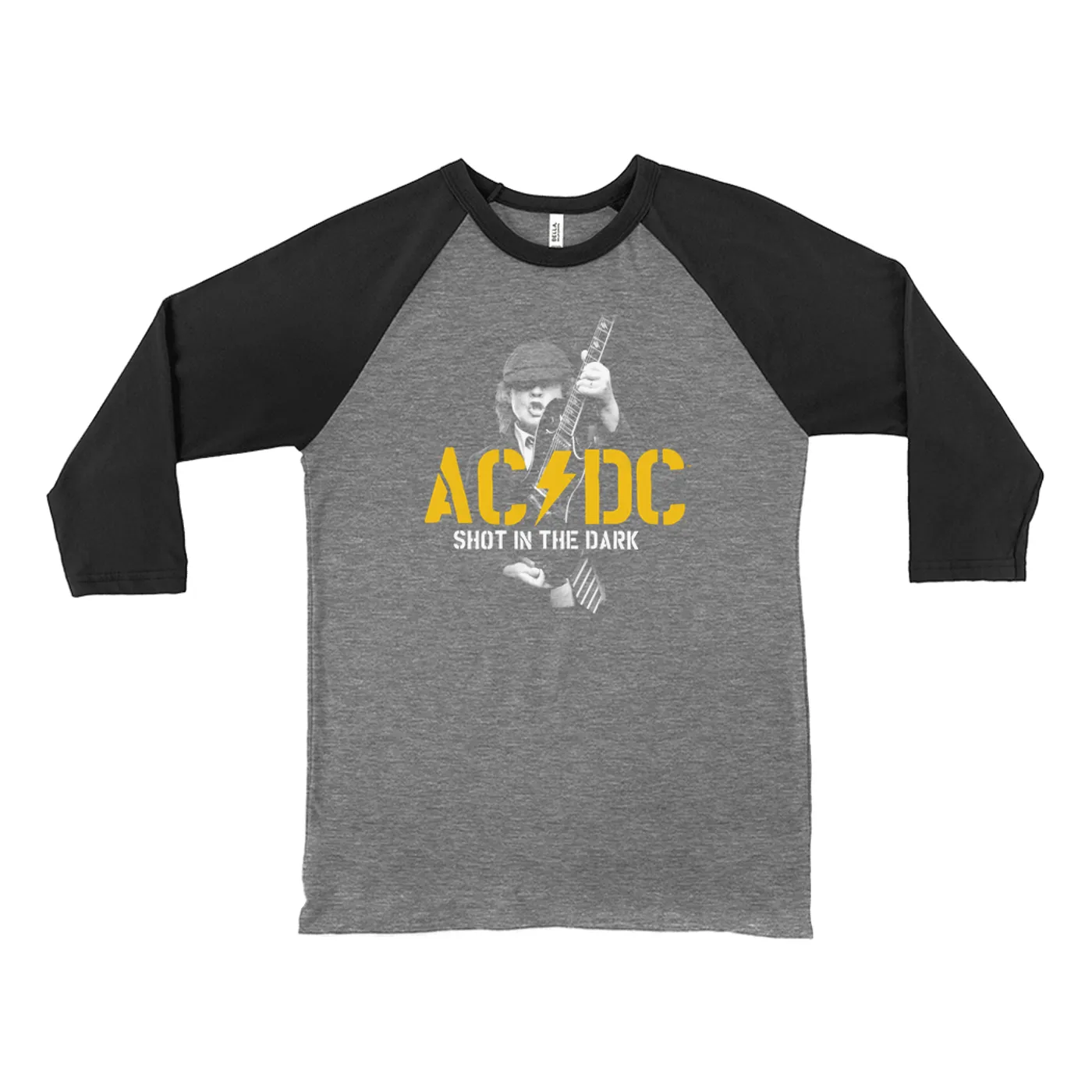 AC/DC 3/4 Sleeve Baseball Tee | PWR UP Shot In The Dark Stencil ACDC Shirt