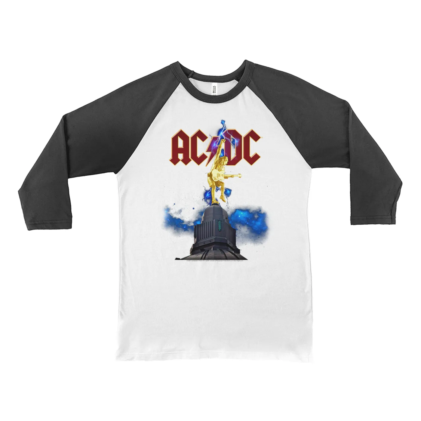 AC/DC 3/4 Sleeve Baseball Tee | Angus Young Thunder Statue Design ACDC Shirt