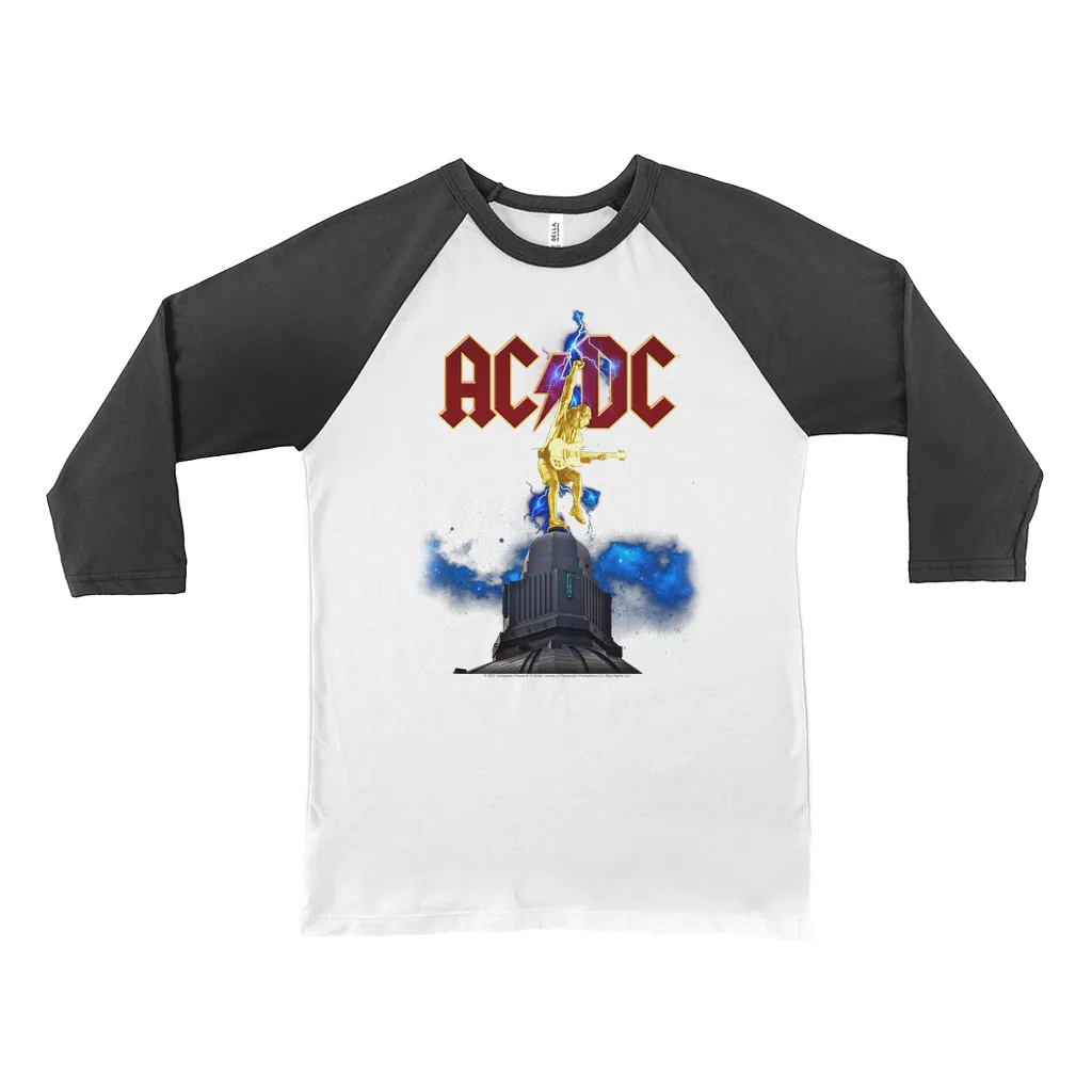 3/4 Sleeve Baseball Tee | Angus Young Thunder Statue Design Shirt