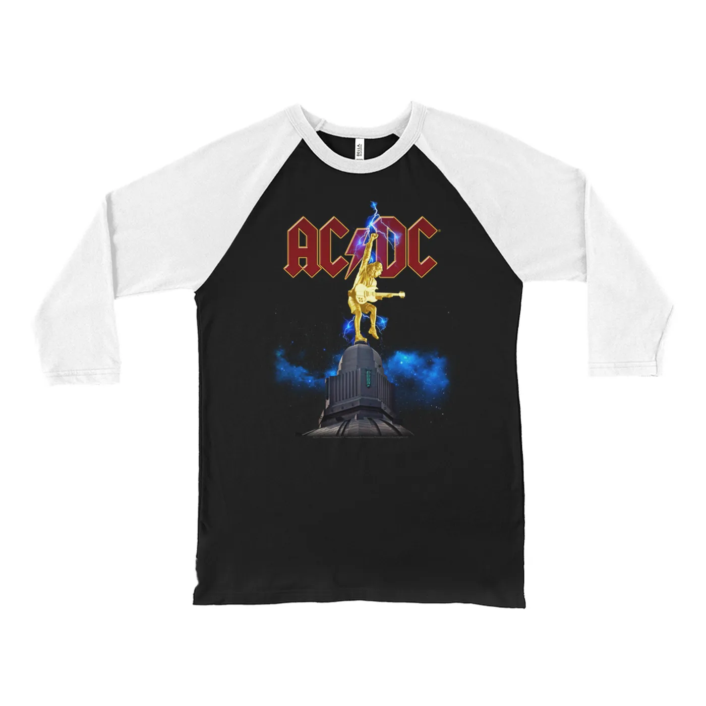 AC/DC 3/4 Sleeve Baseball Tee | Angus Young Thunder Statue Design ACDC Shirt