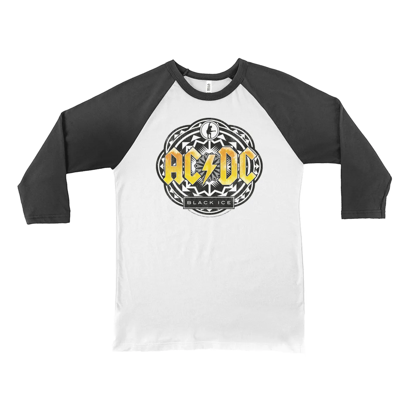 AC/DC 3/4 Sleeve Baseball Tee | Black Ice Tribal Yellow Design ACDC Shirt