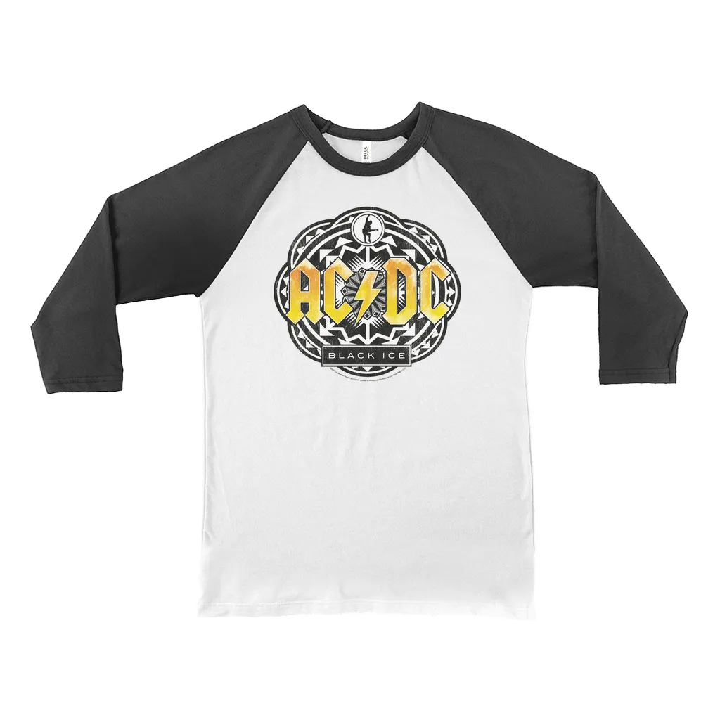 3/4 Sleeve Baseball Tee | Black Ice Tribal Yellow Design Shirt