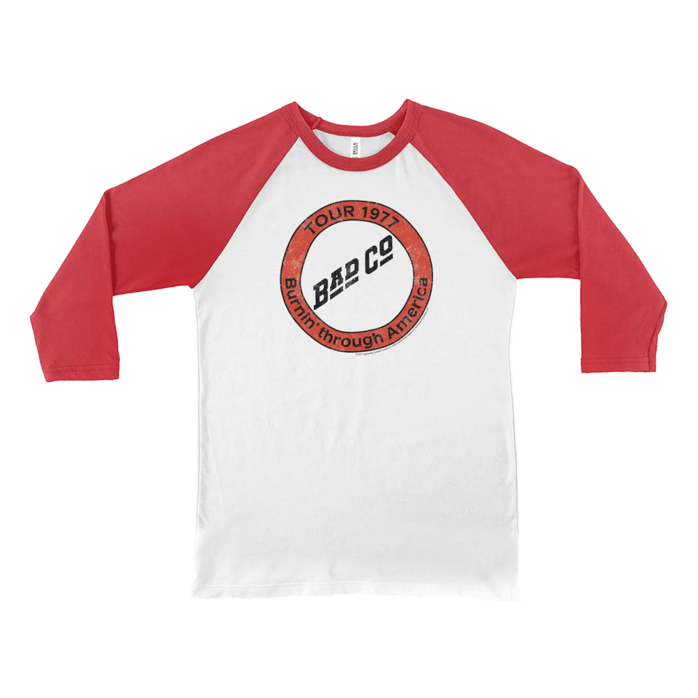 Bad Company 3/4 Sleeve Baseball Tee | Burnin Sky Tour 1977 Distressed Bad Company Shirt