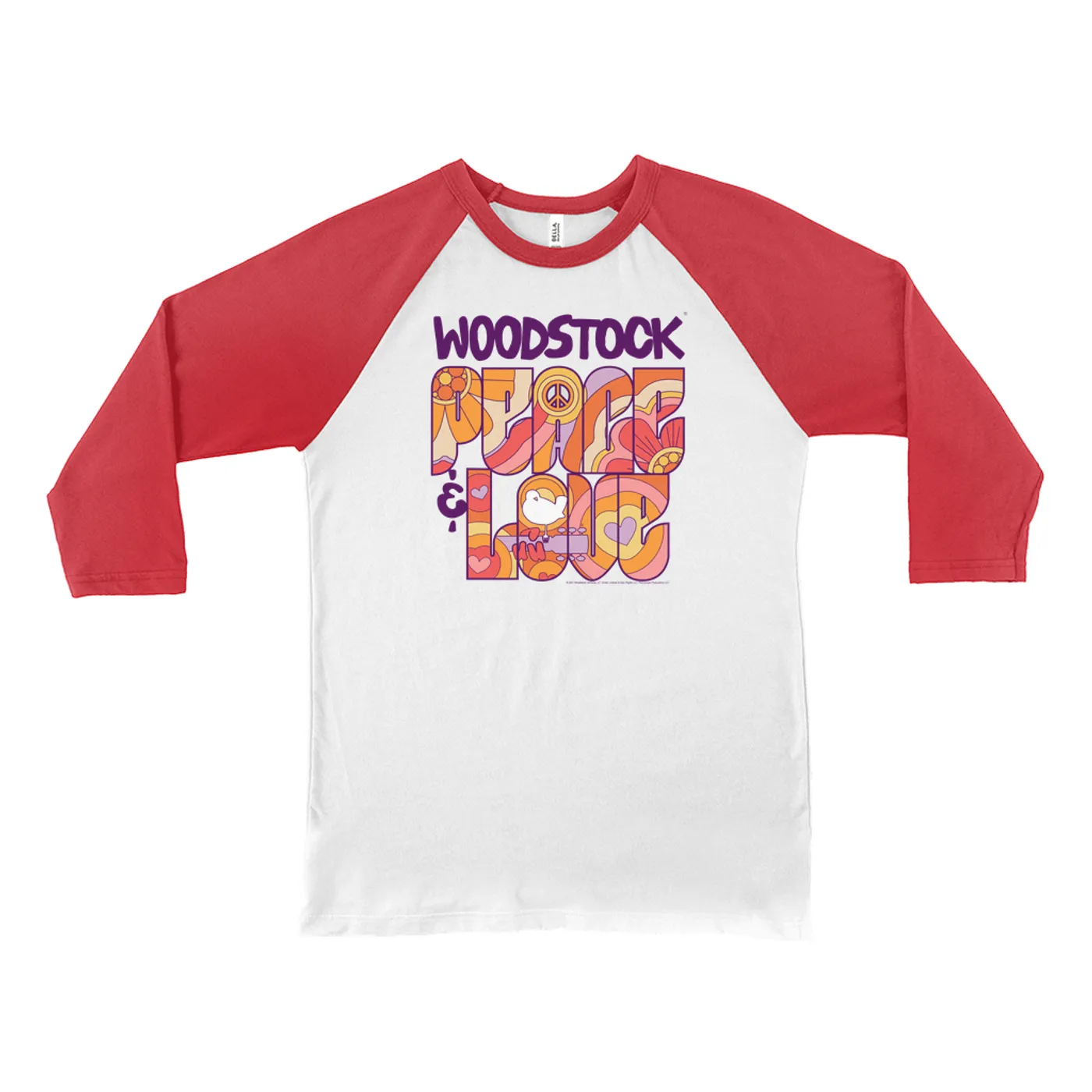 Woodstock 3/4 Sleeve Baseball Tee | Peace And Love Groovy Design Woodstock Shirt