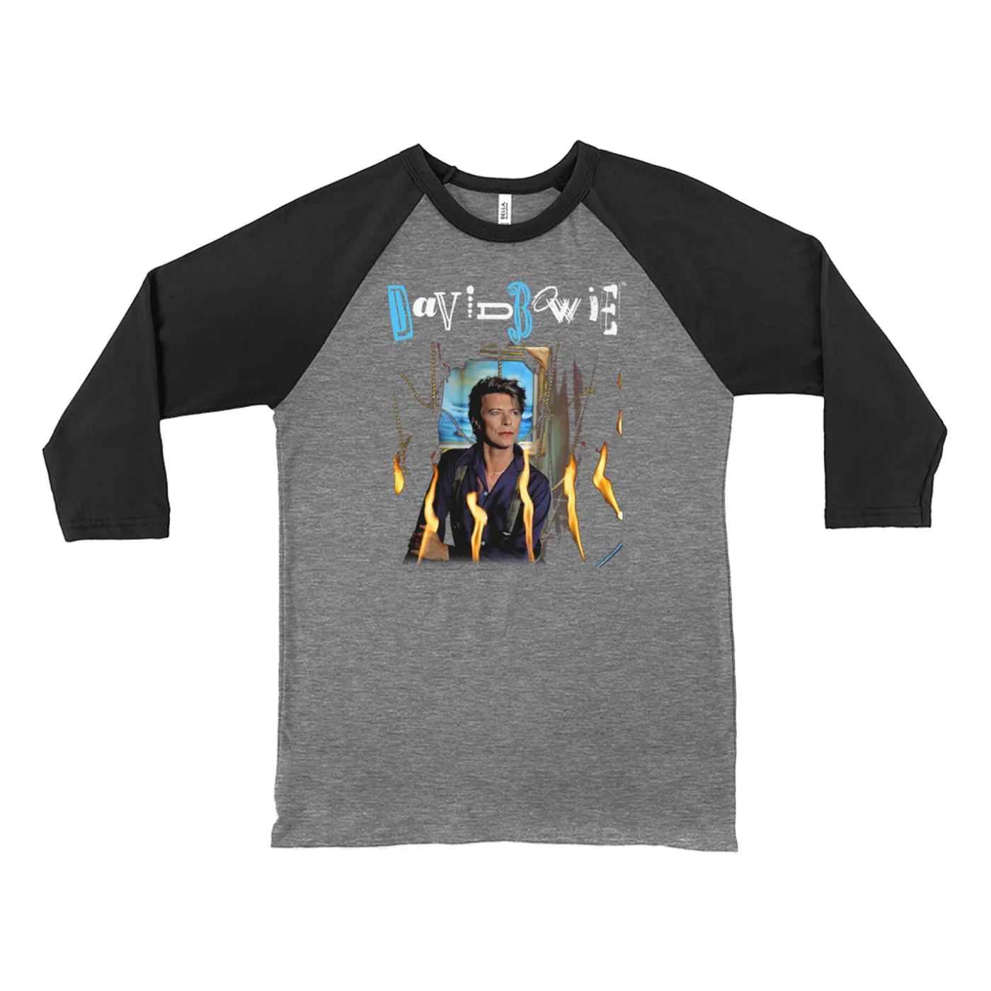 David Bowie 3/4 Sleeve Baseball Tee | Never Let Me Down Album Photo And Logo David Bowie Shirt