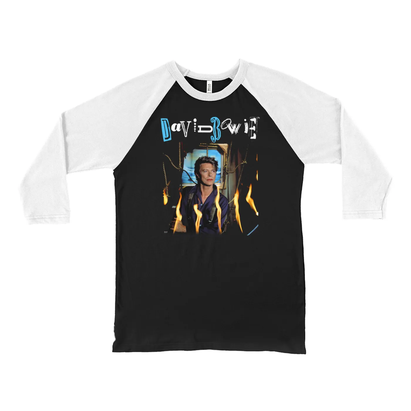 David Bowie 3/4 Sleeve Baseball Tee | Never Let Me Down Album Photo And Logo David Bowie Shirt