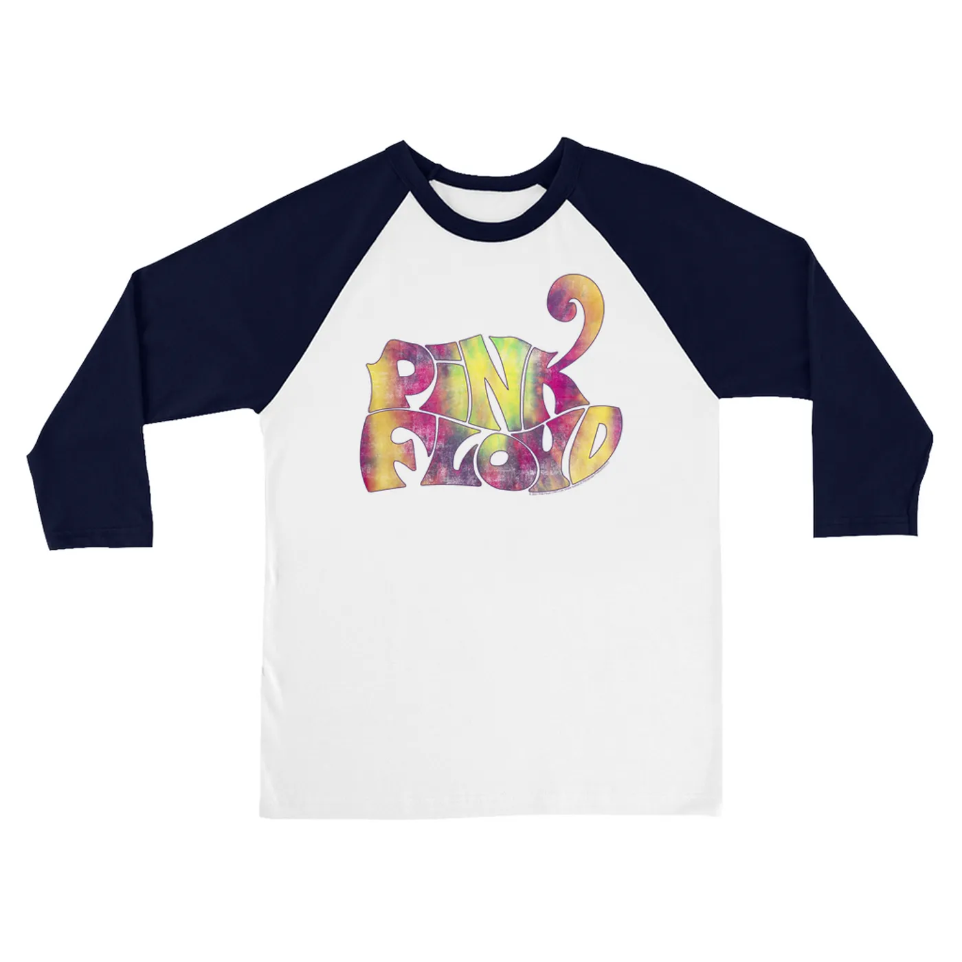 Pink Floyd 3/4 Sleeve Baseball Tee | Tie Dye Groovy Logo Distressed Pink Floyd Shirt (Merchbar Exclusive)
