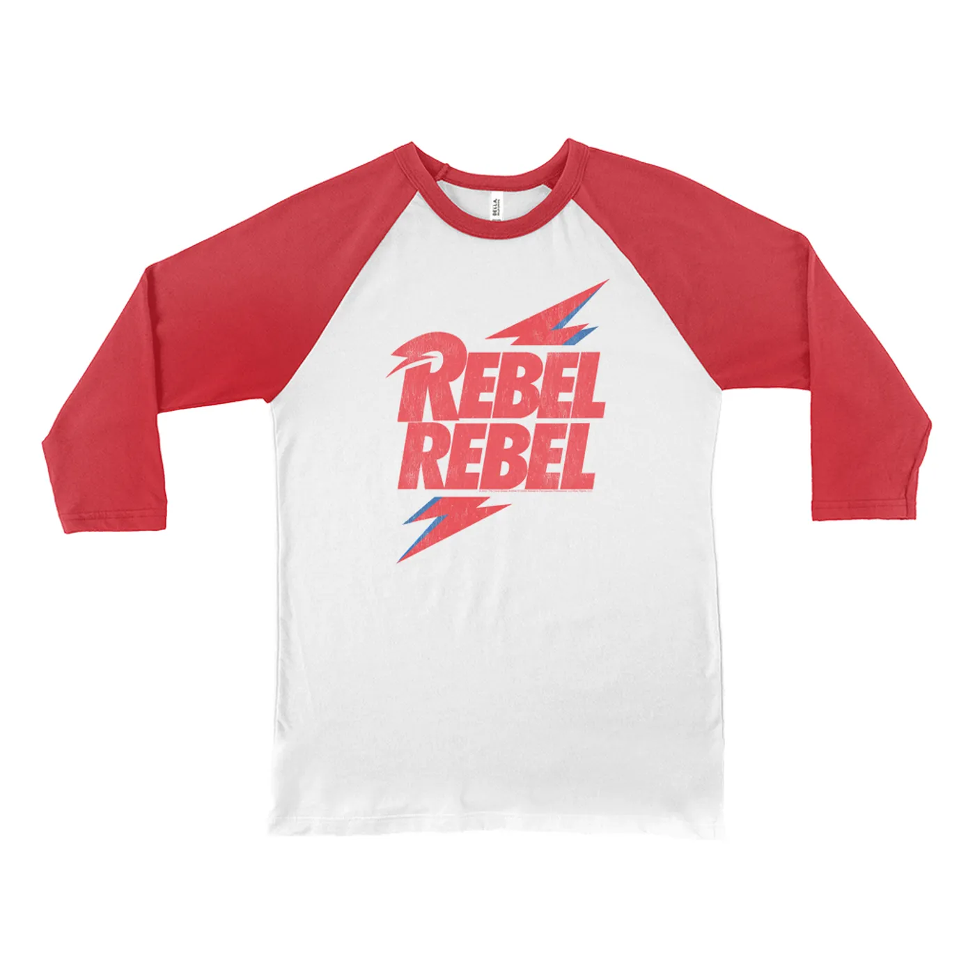 David Bowie 3/4 Sleeve Baseball Tee | Rebel Rebel Lightning Bolt Distressed David Bowie Shirt