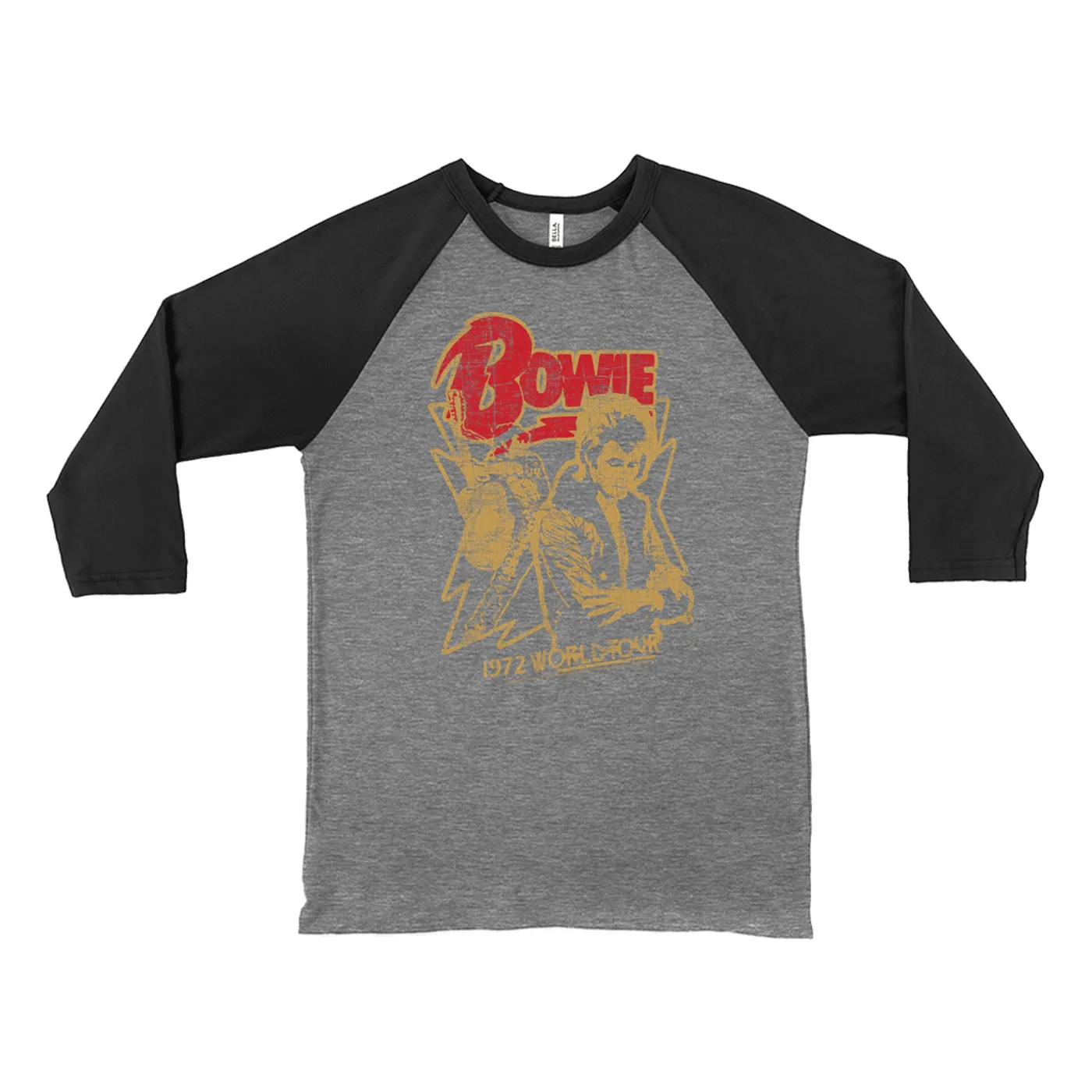 David Bowie 3/4 Sleeve Baseball Tee | 1972 World Tour Design Distressed David Bowie Shirt