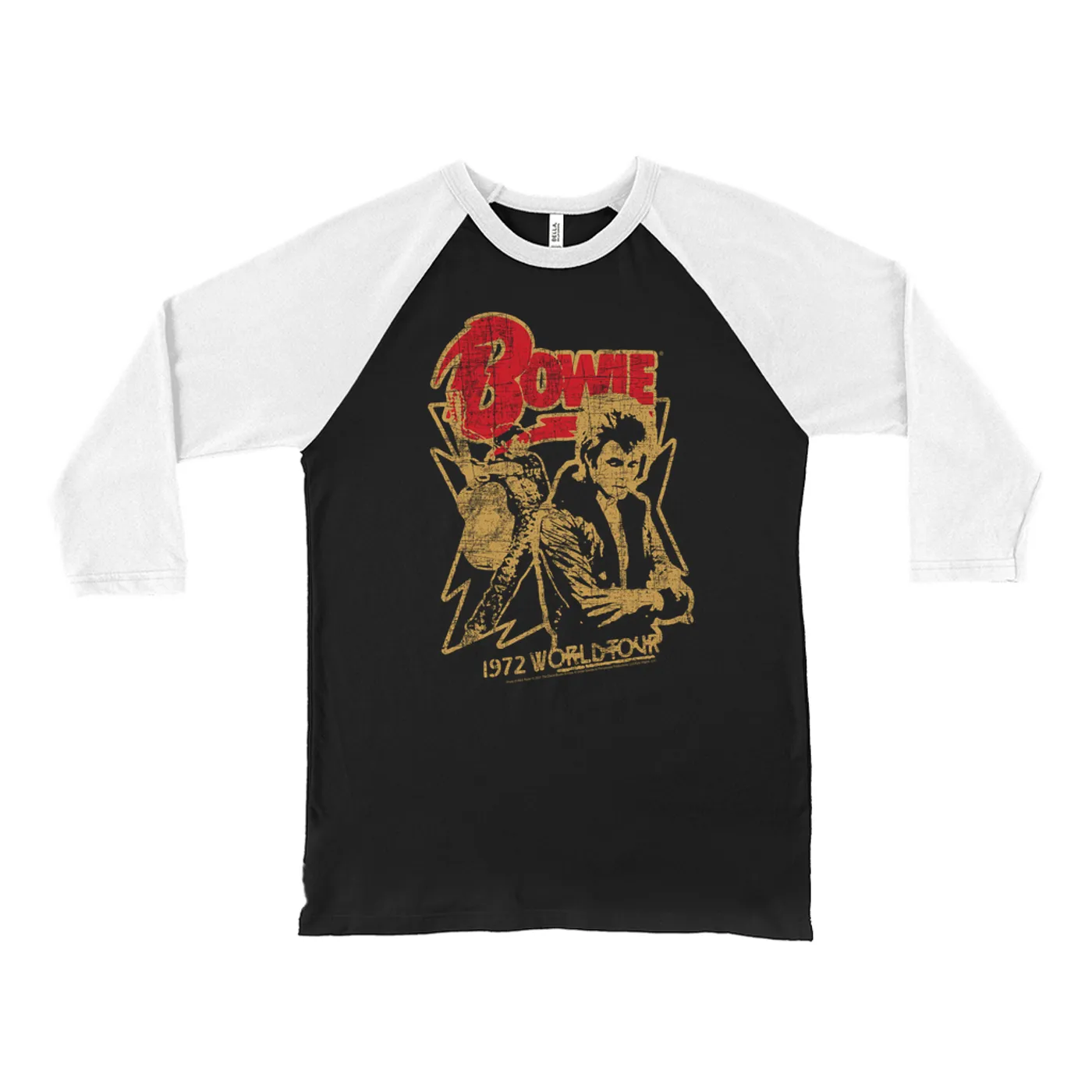 David Bowie 3/4 Sleeve Baseball Tee | 1972 World Tour Design Distressed David Bowie Shirt